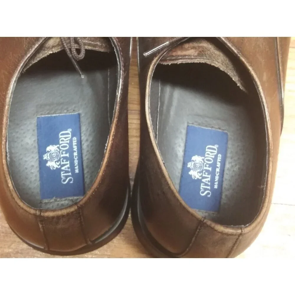 Stafford Men's Dress Shoes Braedon Brown Leather Oxford 12M 19963-8 Handcrafted